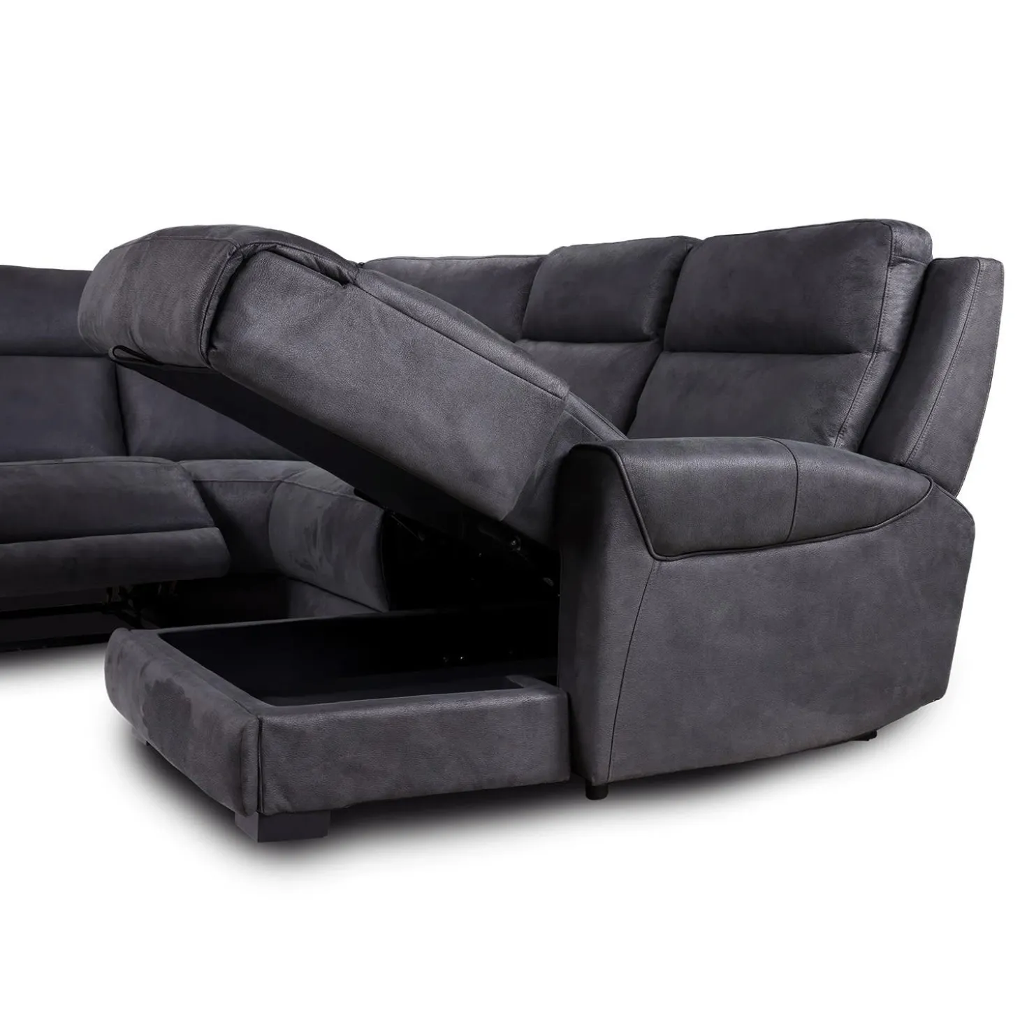 Sectionnel modulaire inclinable avec siège rabattable, chaise longue avec rangement etconsole - 6 mcx
