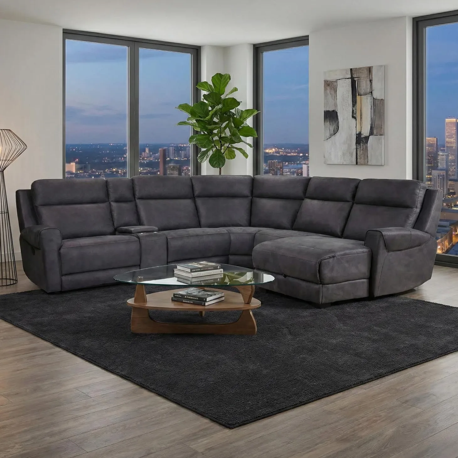 Sectionnel modulaire inclinable avec siège rabattable, chaise longue avec rangement etconsole - 6 mcx