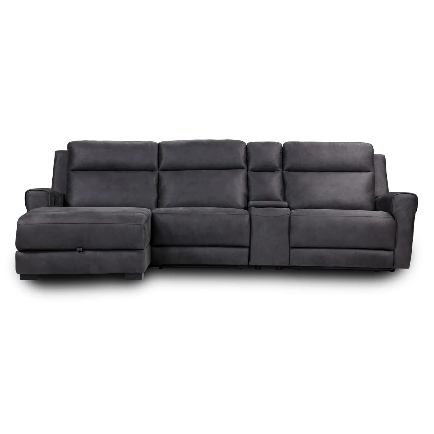 Sectionnel modulaire inclinable, siège rabattable, chaise longue avec rangement, console avec porte-gobelets et ports USB/USB-C - 4 mcx