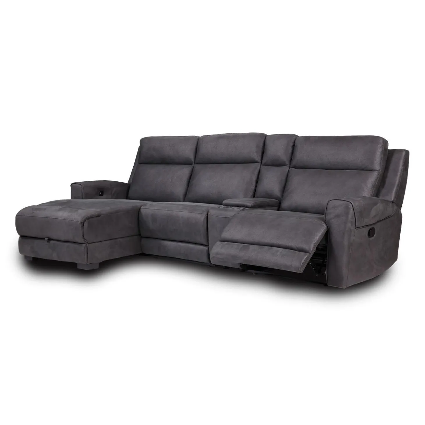 Sectionnel modulaire inclinable, siège rabattable, chaise longue avec rangement, console avec porte-gobelets et ports USB/USB-C - 4 mcx