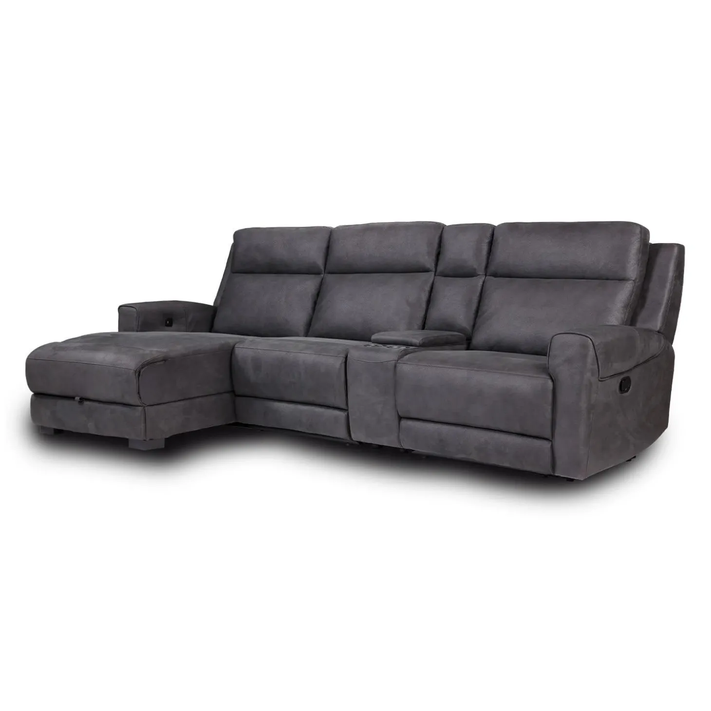 Sectionnel modulaire inclinable, siège rabattable, chaise longue avec rangement, console avec porte-gobelets et ports USB/USB-C - 4 mcx