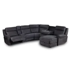Sectionnel modulaire inclinable, sièges rabattables, chaise longue avec rangement, console avec porte-gobelets et ports USB/USB-C - 6 mcx