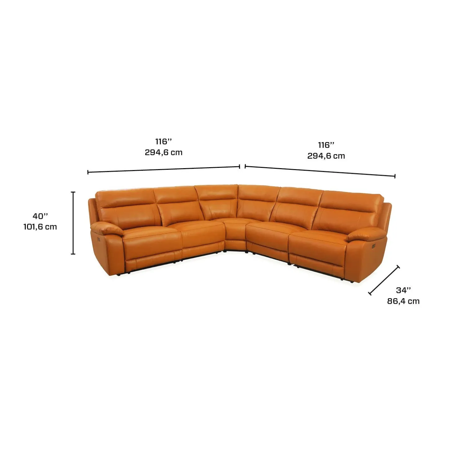 Sectionnel modulaire inclinable électrique en cuir véritable - 5 mcx