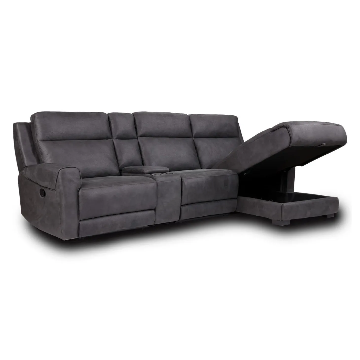 Sectionnel modulaire inclinable, chaise longue avec rangement, console avec porte-gobelets et ports USB/USB-C - 4 mcx