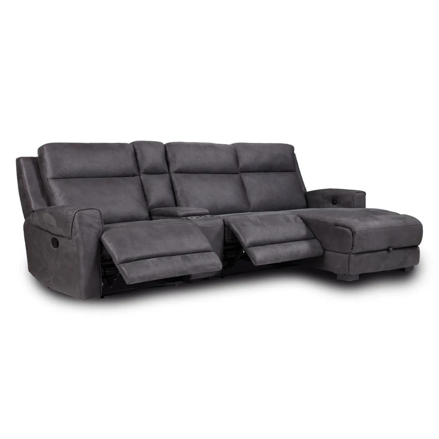 Sectionnel modulaire inclinable, chaise longue avec rangement, console avec porte-gobelets et ports USB/USB-C - 4 mcx