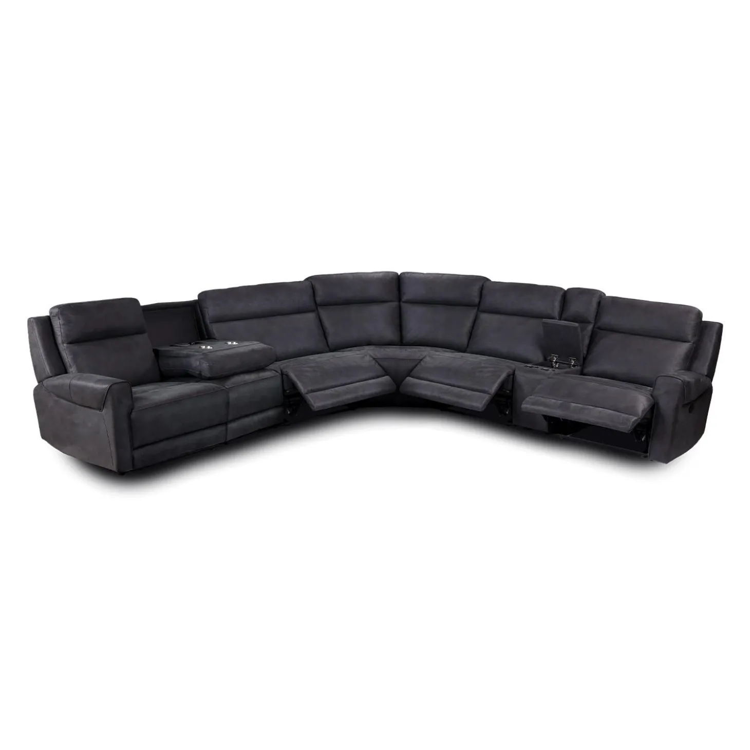 Sectionnel modulaire inclinable avec siège rabattable, console, porte-gobelets et ports USB - 7 mcx