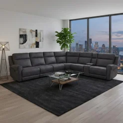 Sectionnel modulaire inclinable avec siège rabattable, console, porte-gobelets et ports USB - 7 mcx
