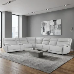 Sectionnel modulaire inclinable électrique, appuis-tête ajustables, console avec système audio et siège avec dossier rabattable - 7 mcx