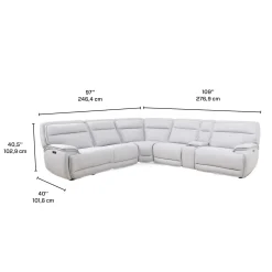 Sectionnel modulaire inclinable électrique, appuis-tête ajustables, console avec système audio et siège avec dossier rabattable - 6 mcx