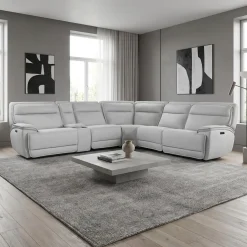 Sectionnel modulaire inclinable électrique, appuis-tête ajustables, console avec système audio et siège avec dossier rabattable - 6 mcx
