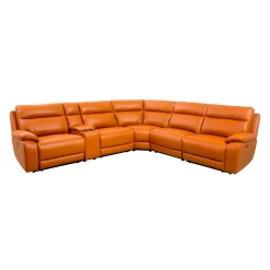 Sectionnel modulaire inclinable électrique avec console en cuir véritable - 6 mcx