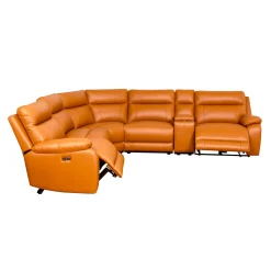 Sectionnel modulaire inclinable électrique avec console en cuir véritable - 6 mcx