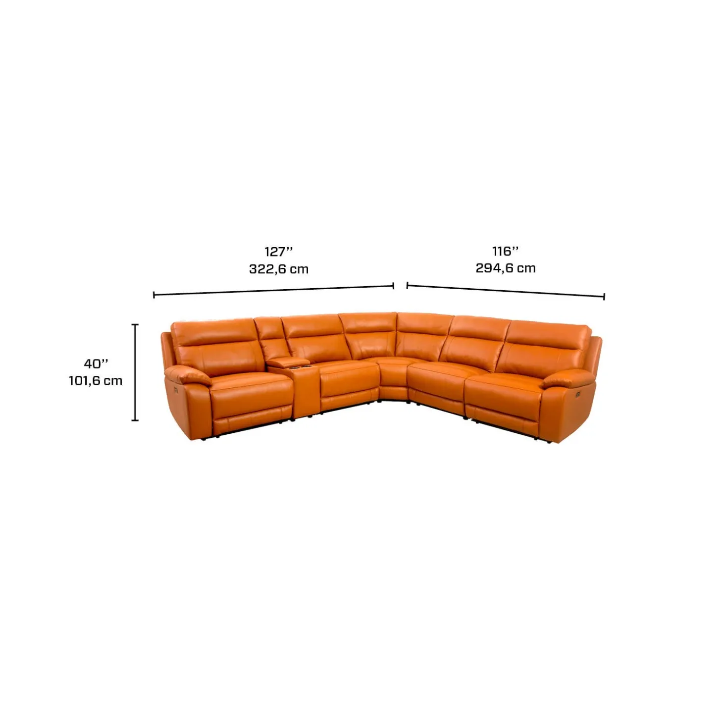 Sectionnel modulaire inclinable électrique avec console en cuir véritable - 6 mcx