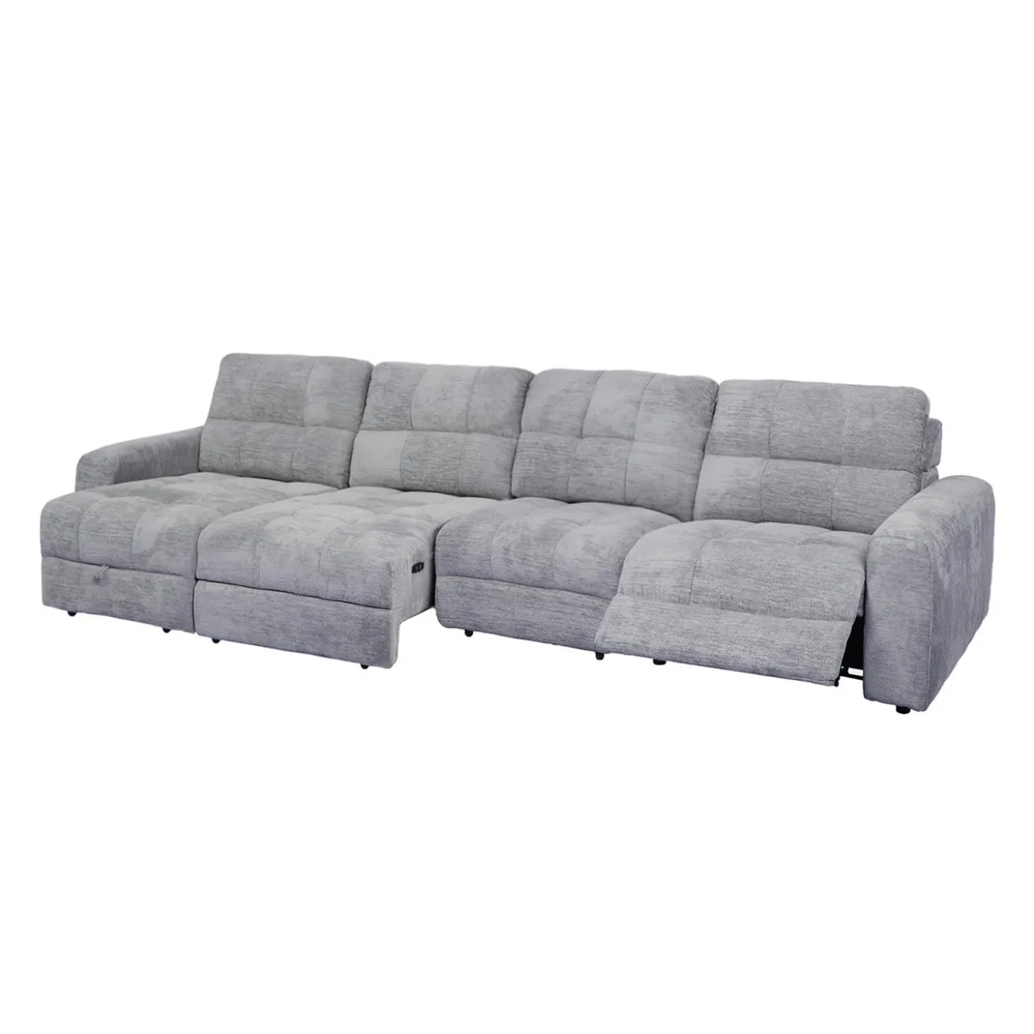 Sectionnel modulaire électrique inclinable avec 1 siège coulissant et chaise longue à gauche avec rangement - 4 mcx