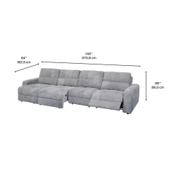 Sectionnel modulaire électrique inclinable avec 1 siège coulissant et chaise longue à gauche avec rangement - 4 mcx
