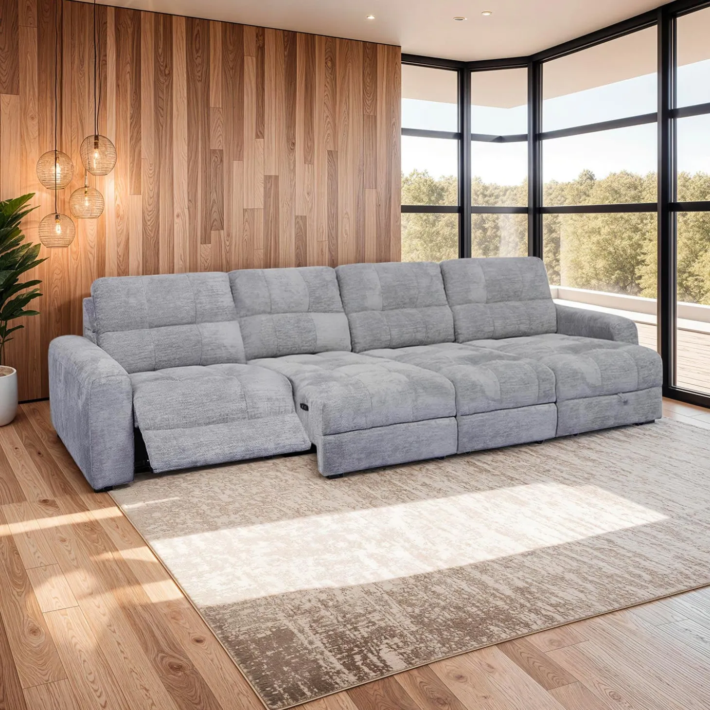 Sectionnel modulaire électrique inclinable avec 2 sièges coulissants et chaise longue à droite avec rangement - 4 mcx