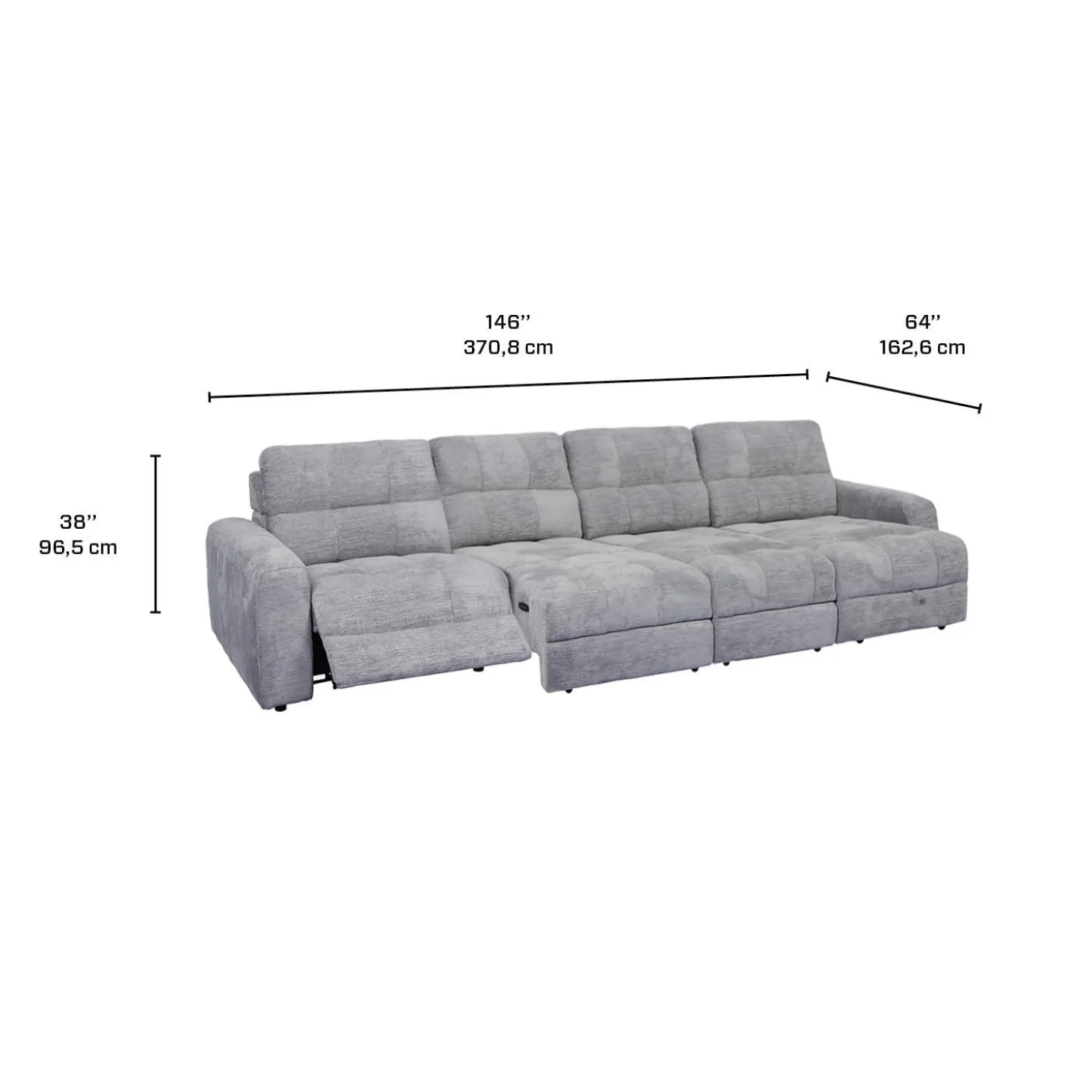 Sectionnel modulaire électrique inclinable avec 2 sièges coulissants et chaise longue à droite avec rangement - 4 mcx