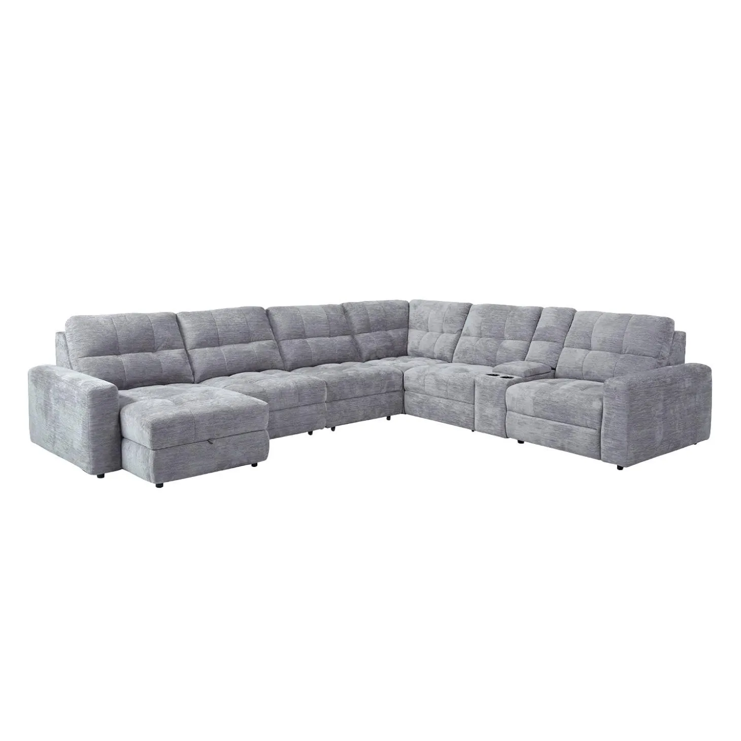 Sectionnel modulaire électrique inclinable avec 2 sièges coulissants, chaise longue à gauche avec rangement et console - 7 mcx