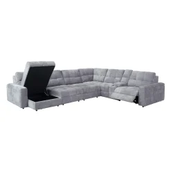 Sectionnel modulaire électrique inclinable avec 2 sièges coulissants, chaise longue à gauche avec rangement et console - 7 mcx