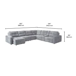 Sectionnel modulaire électrique inclinable avec 2 sièges coulissants, chaise longue à gauche avec rangement et console - 7 mcx