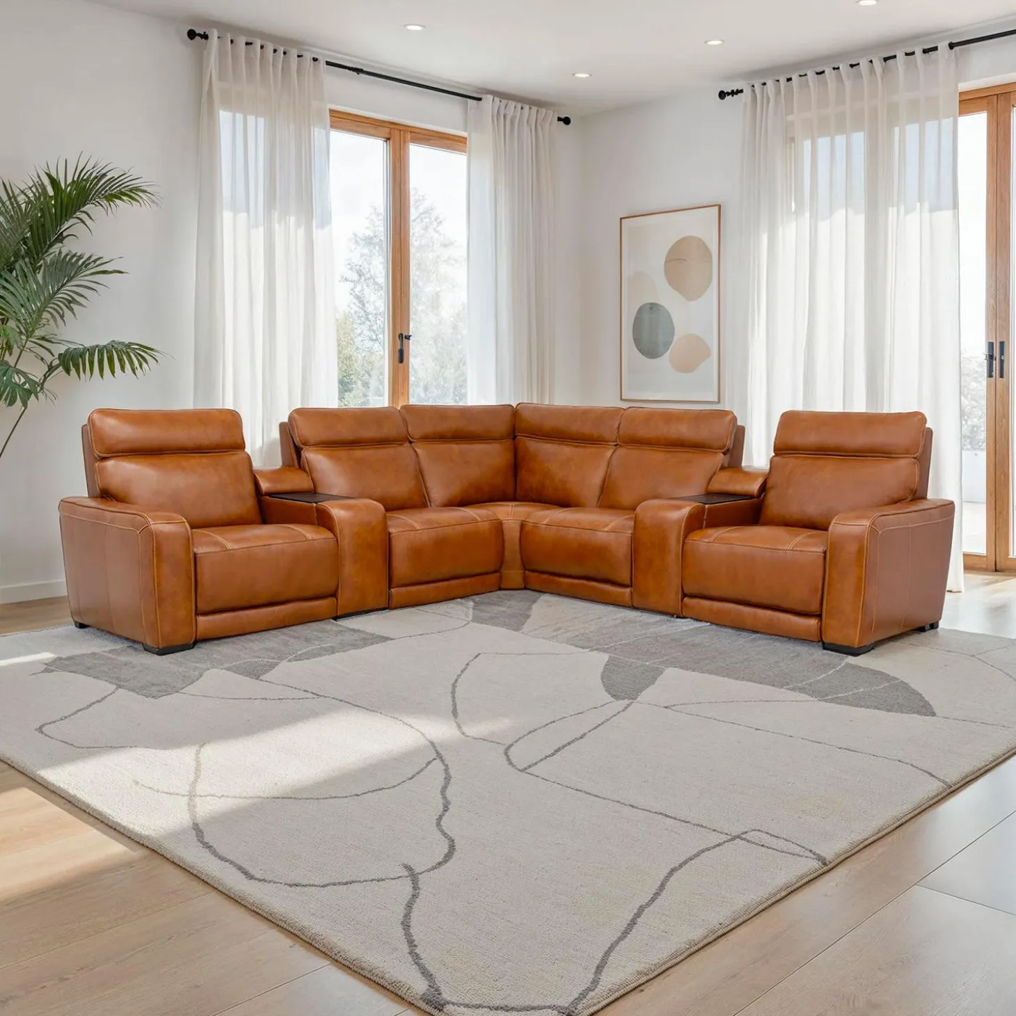 Sectionnel modulaire électrique inclinable avec 2 consoles, haut-parleurs intégrés, massage et chaleur - 7 mcx