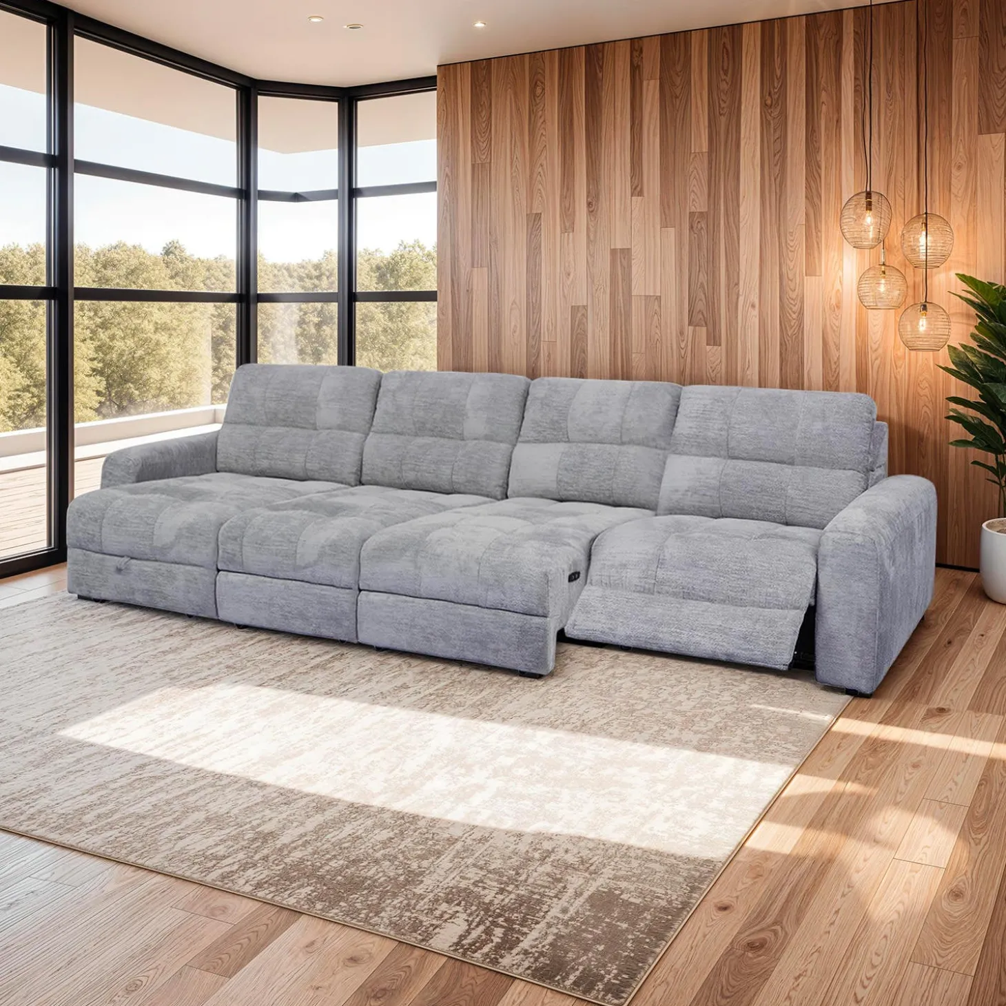 Sectionnel modulaire électrique inclinable avec 2 sièges coulissants et chaise longue à gauche avec rangement - 4 mcx