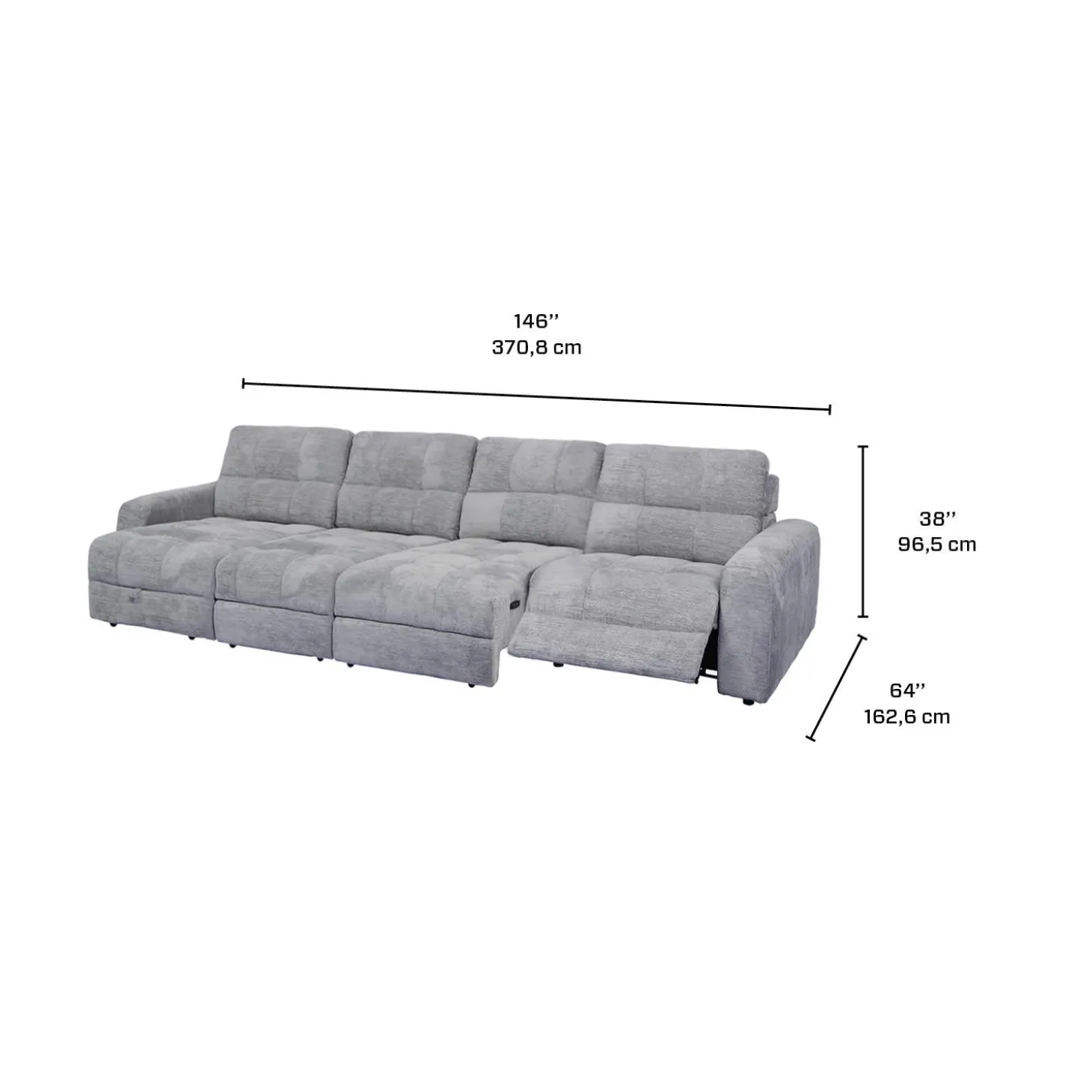 Sectionnel modulaire électrique inclinable avec 2 sièges coulissants et chaise longue à gauche avec rangement - 4 mcx