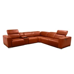 Sectionnel modulaire électrique inclinable en cuir véritable avec appui-têtes ajustables – 6 mcx