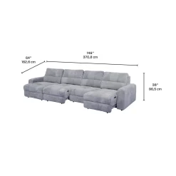 Sectionnel modulaire électrique avec 2 sièges coulissants et chaise longue gauche avec rangement - 4 mcx