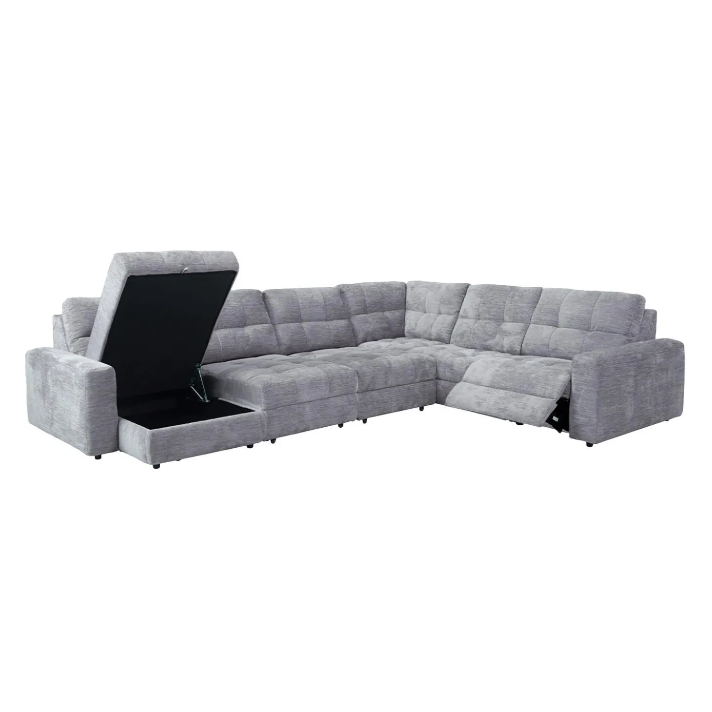 Sectionnel modulaire électrique inclinable avec 2 sièges coulissants et chaise longue à gauche avec rangement - 6 mcx