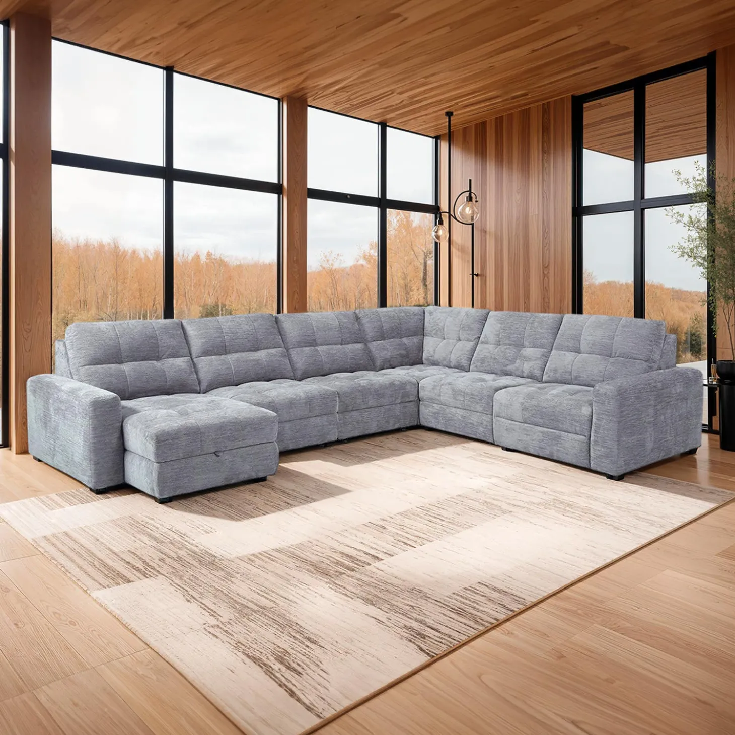 Sectionnel modulaire électrique inclinable avec 2 sièges coulissants et chaise longue à gauche avec rangement - 6 mcx