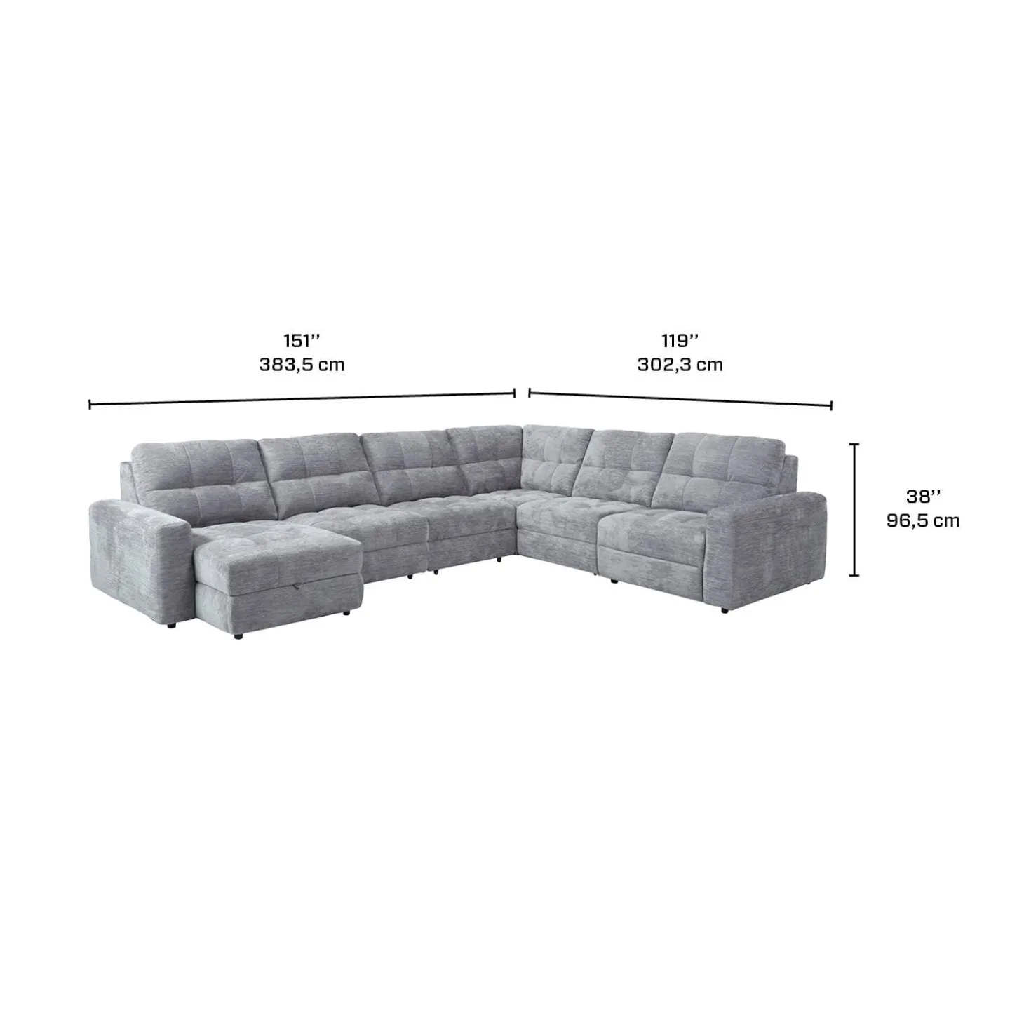 Sectionnel modulaire électrique inclinable avec 2 sièges coulissants et chaise longue à gauche avec rangement - 6 mcx