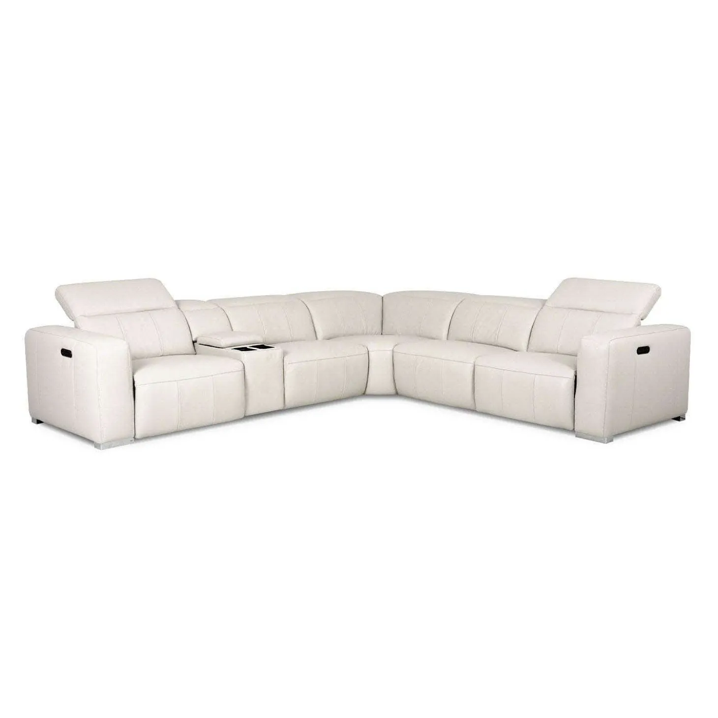 Sectionnel modulaire électrique inclinable en cuir véritable avec appui-têtes ajustables – 6 mcx