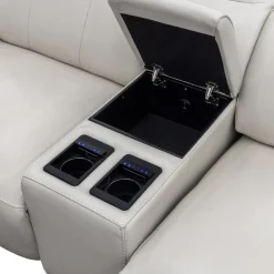 Sectionnel modulaire électrique inclinable en cuir véritable avec appui-têtes ajustables – 6 mcx