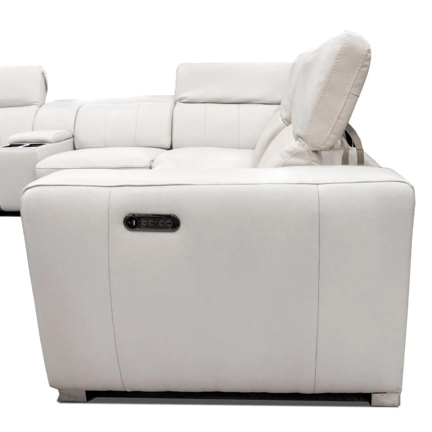 Sectionnel modulaire électrique inclinable en cuir véritable avec appui-têtes ajustables – 6 mcx