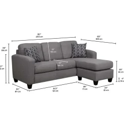 Sectionnel réversible avec chaise longue - gris charbon