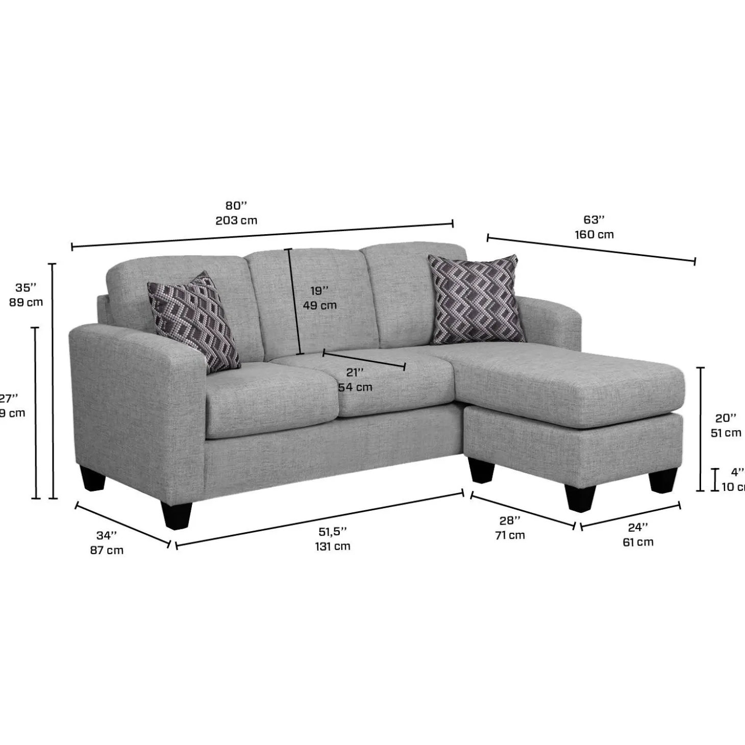 Sectionnel réversible avec chaise longue - gris