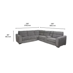 Sectionnel-lit inclinable électrique gris avec console - 6 mcx