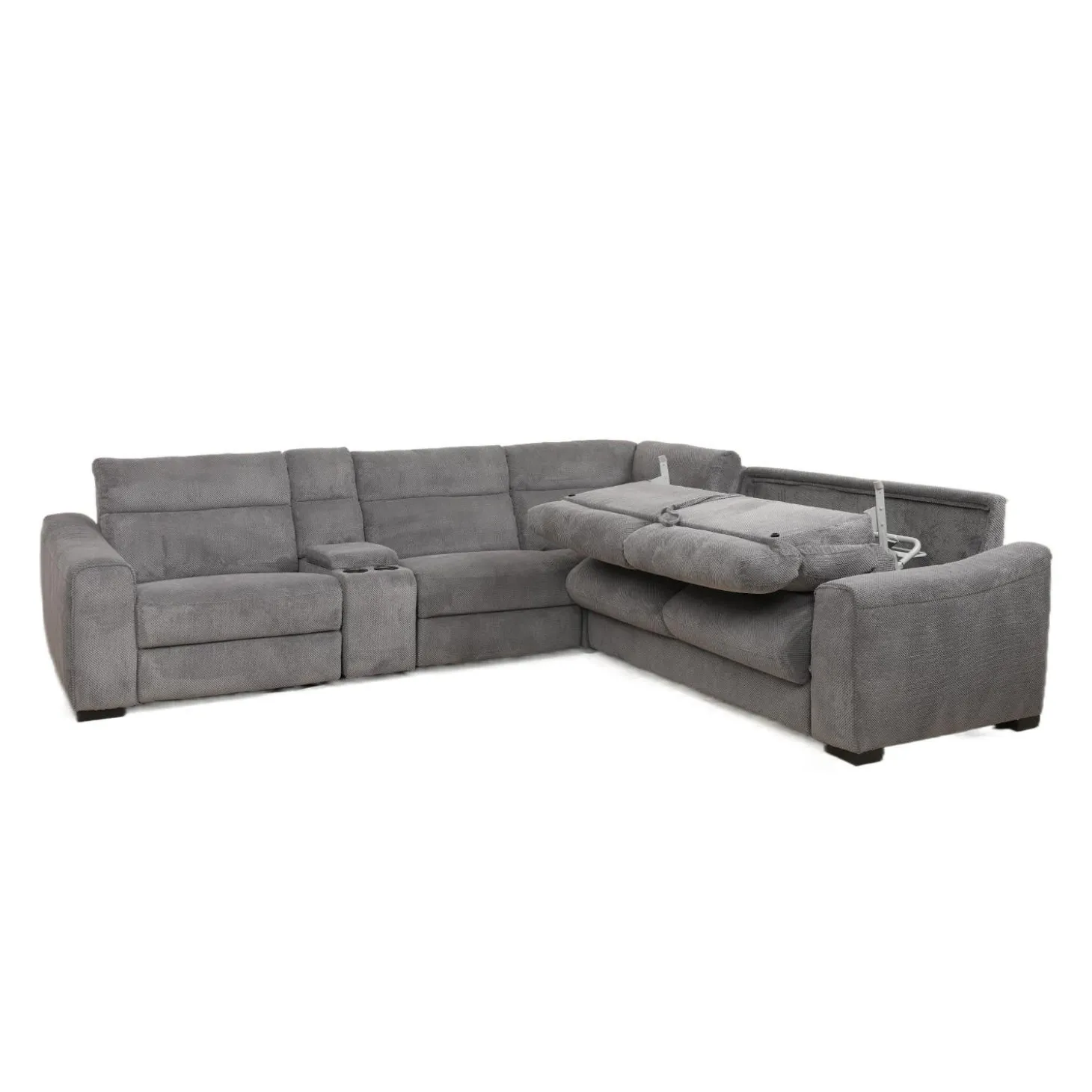 Sectionnel-lit inclinable électrique gris avec console - 6 mcx