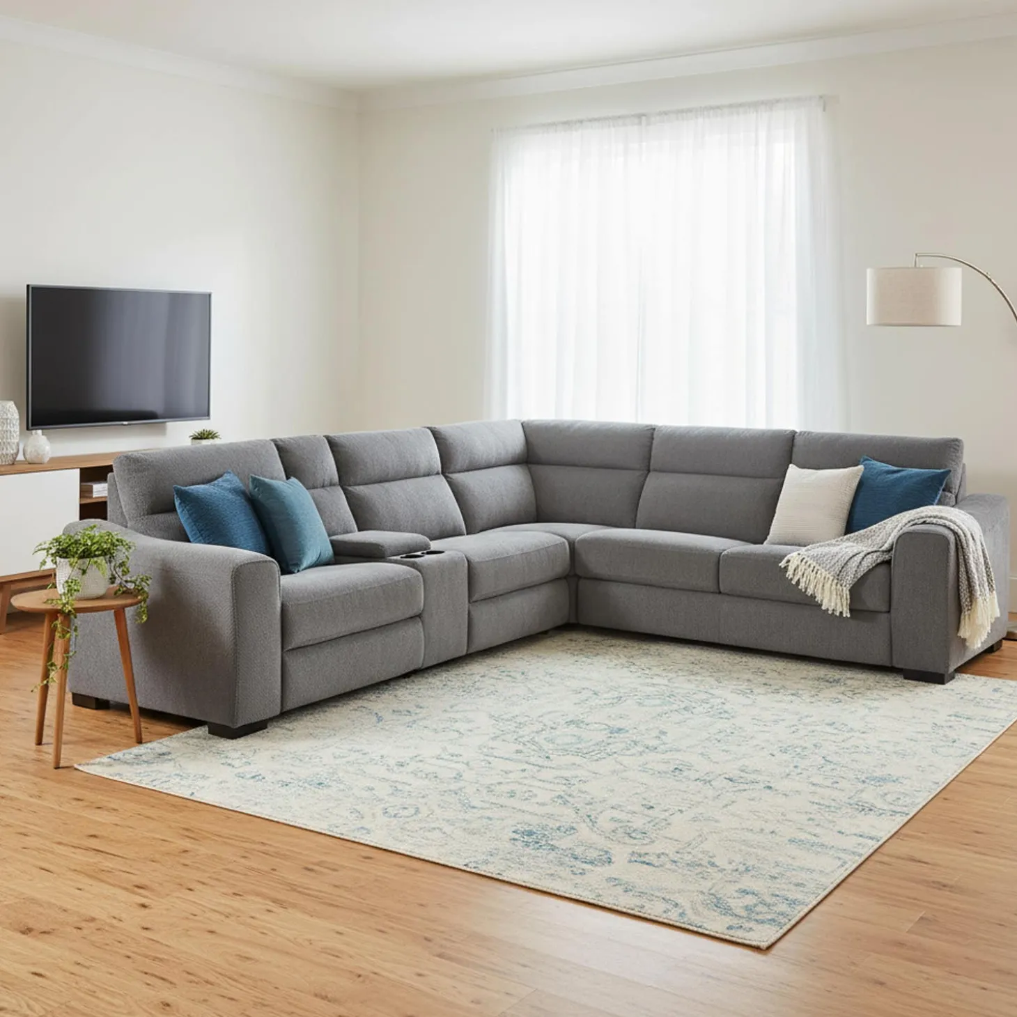 Sectionnel-lit inclinable électrique gris avec console - 6 mcx