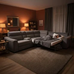 Sectionnel-lit inclinable électrique gris avec console - 6 mcx