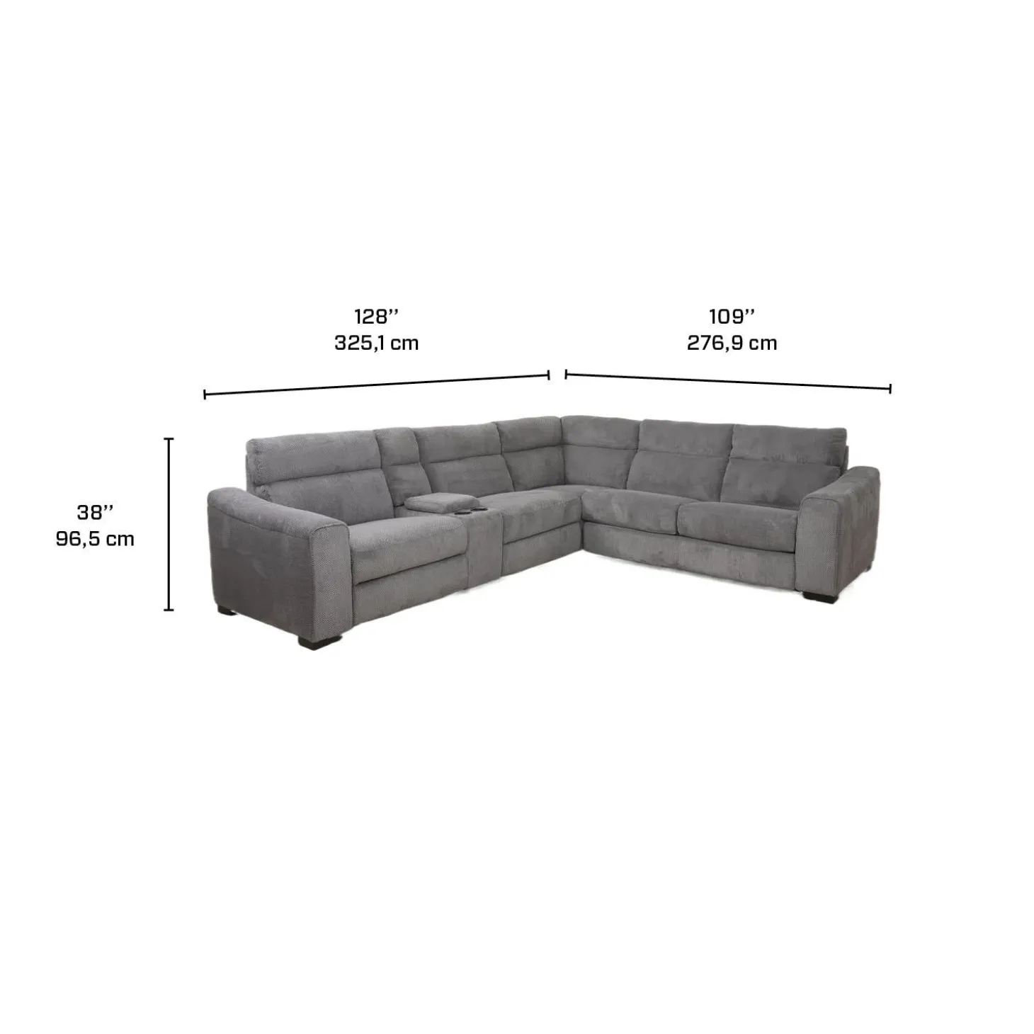 Sectionnel-lit inclinable électrique gris avec console - 6 mcx