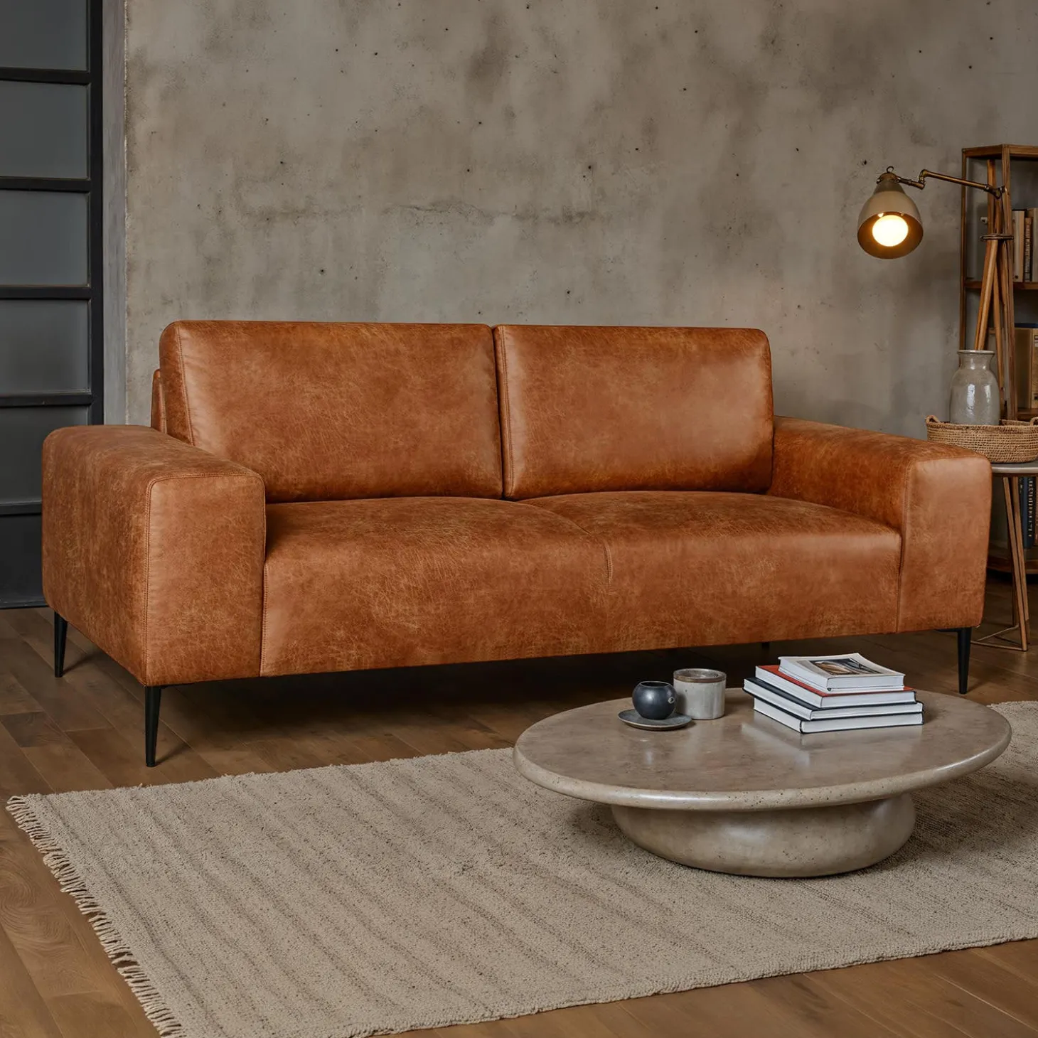 Sofa avec assises profondes et accoudoirs carrés