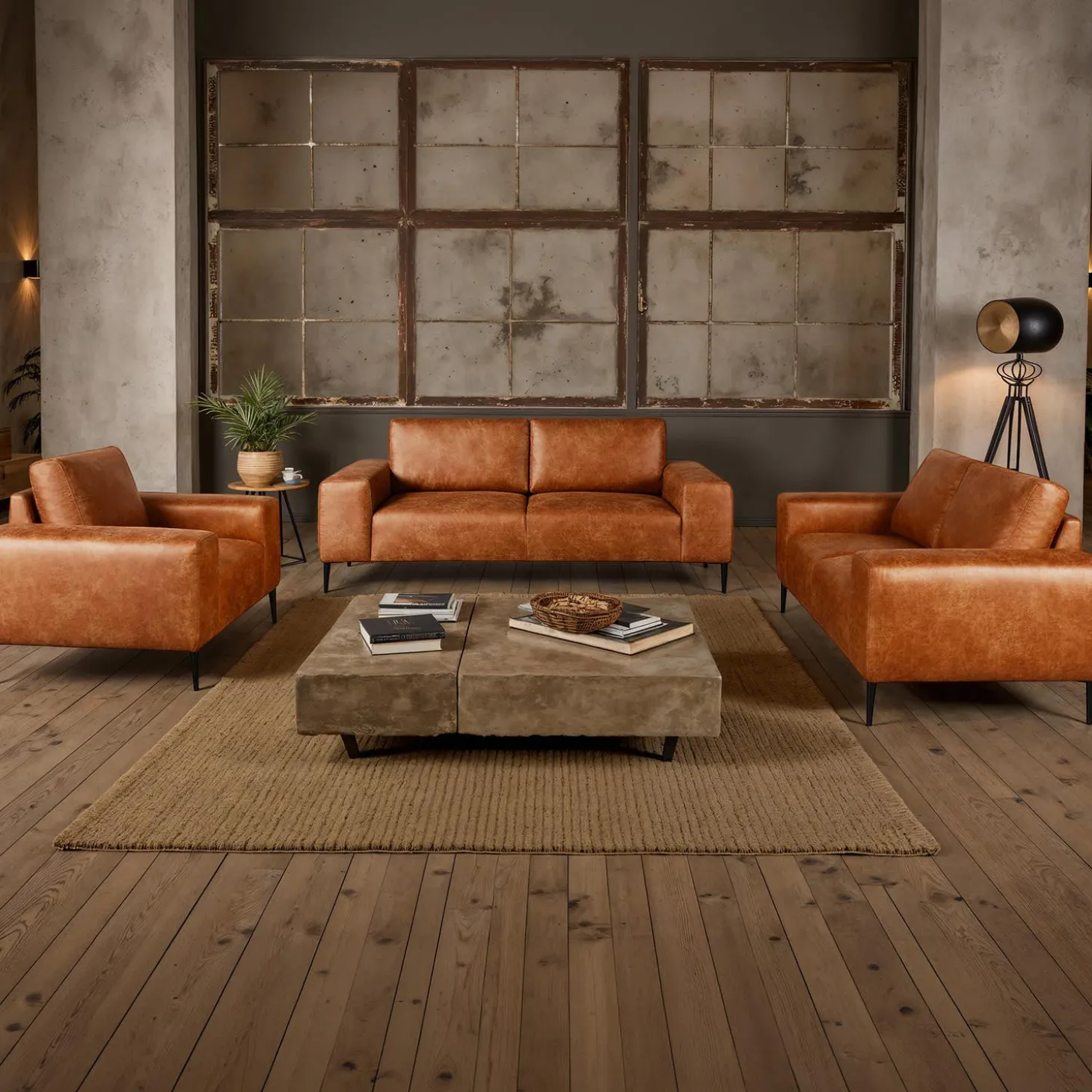 Sofa avec assises profondes et accoudoirs carrés