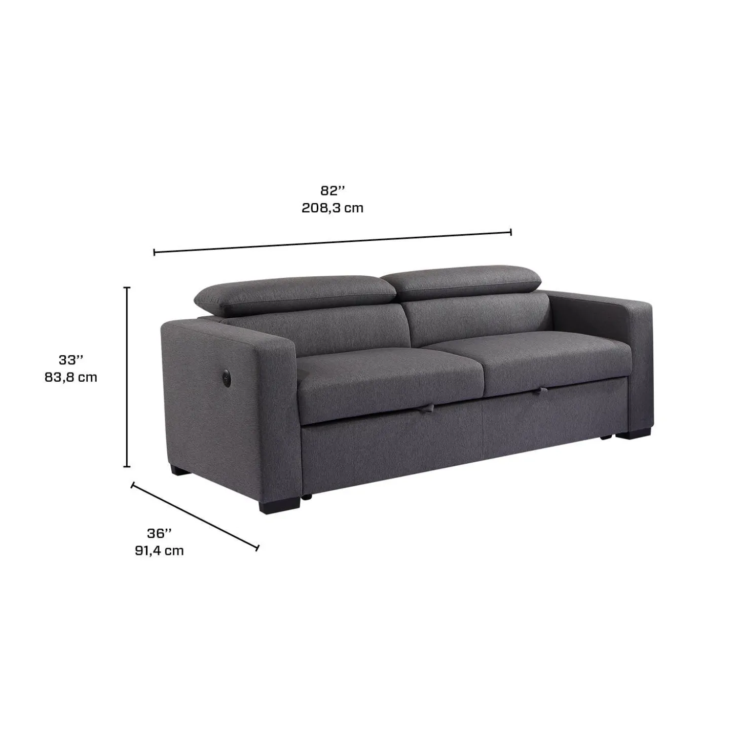 Sofa convertible avec prise USB et appuis-tête ajustables