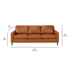 Sofa en cuir véritable - cognac