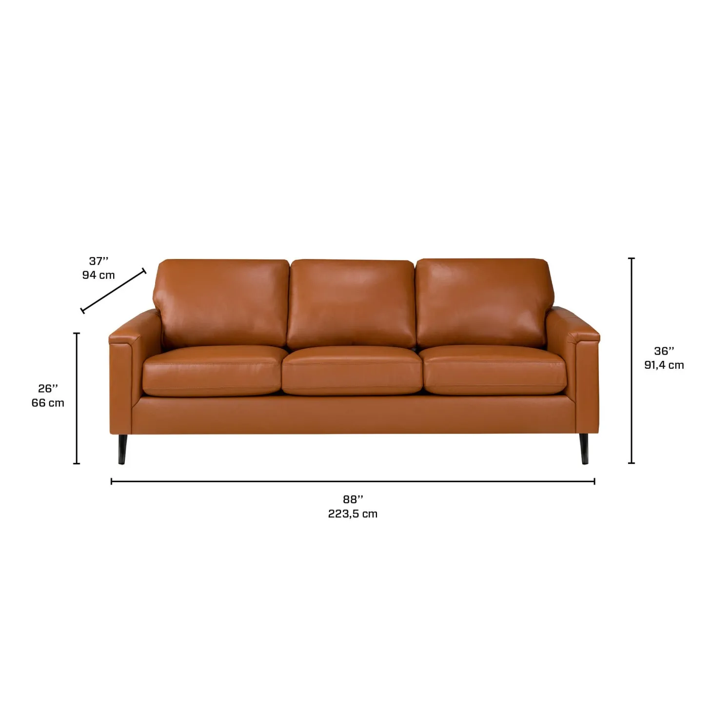 Sofa en cuir véritable - cognac