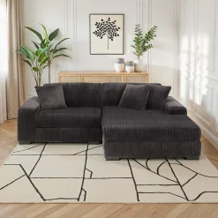 Sofa en velours côtelé avec chaise longue à droite - gris foncé