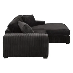 Sofa en velours côtelé avec chaise longue à droite - gris foncé