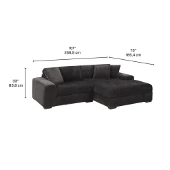 Sofa en velours côtelé avec chaise longue à droite - gris foncé